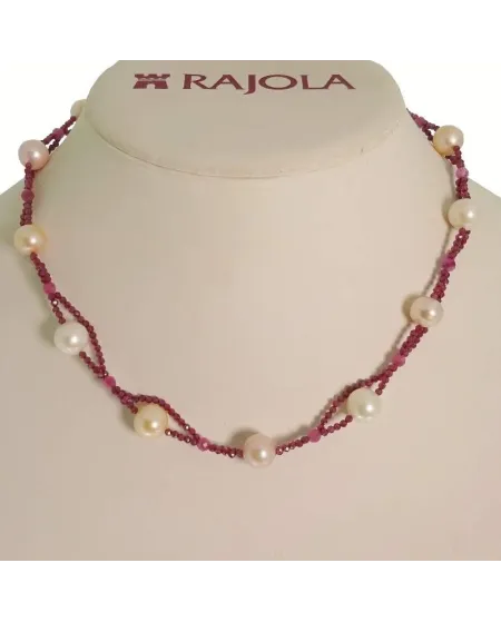 Rajola Venus Necklace with Garnet, Pink Pearls and Gold