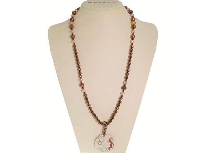 Rajola Atena necklace with Hematite, Pearls and Cameo