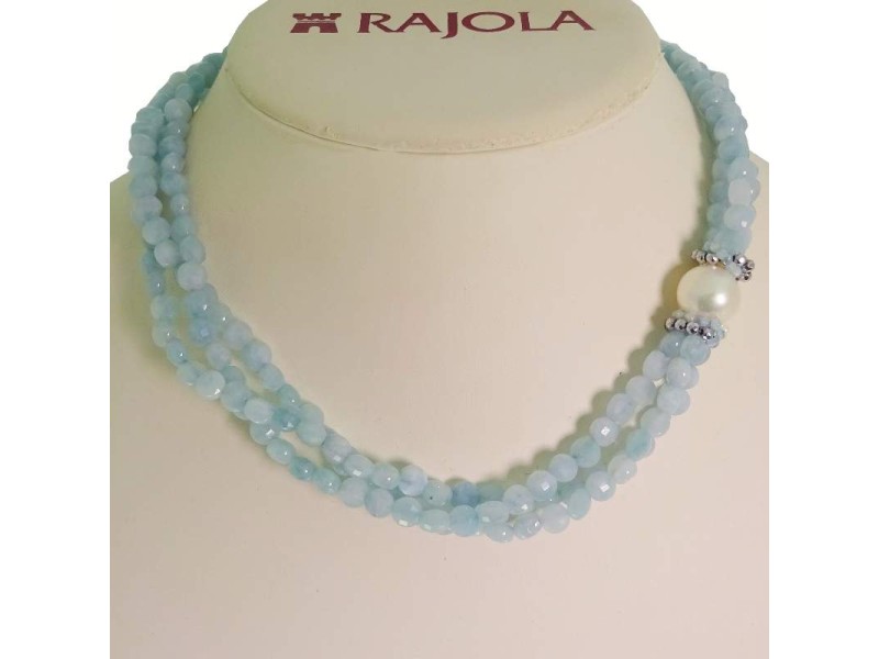Rajola Flambé necklace with Aquamarine, Pearls and Hematite
