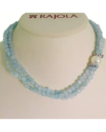 Rajola Flambé necklace with Aquamarine, Pearls and Hematite