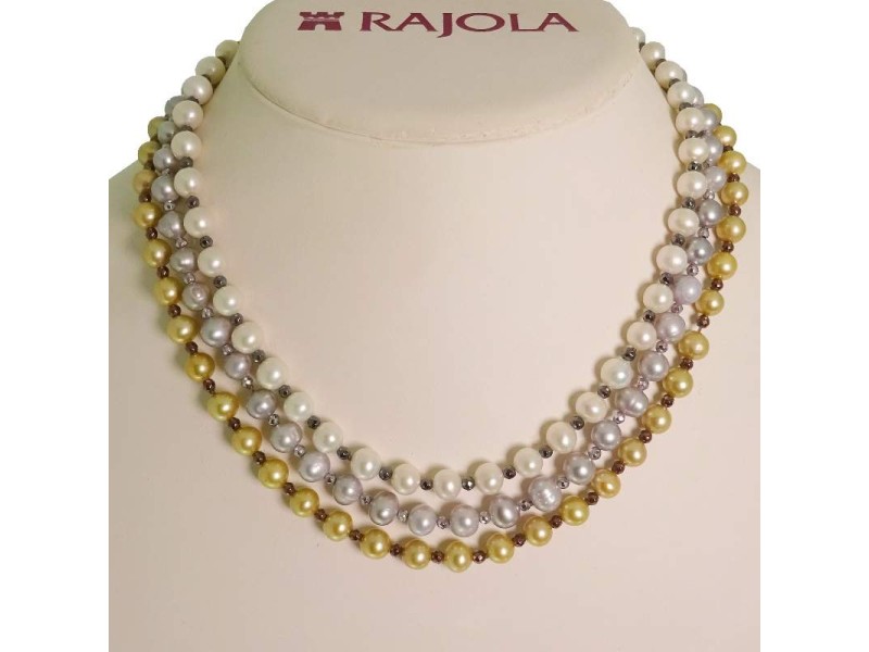 Rajola Kesia necklace with Multicolor Pearls and Hematite