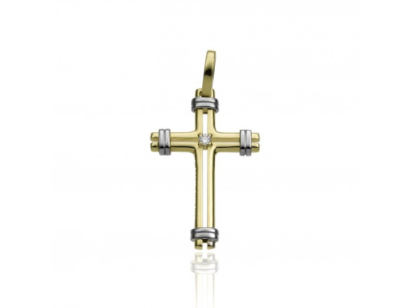 Chimento Tradition Gold Cross Sacred Images in Two-Tone Gold with White Diamond