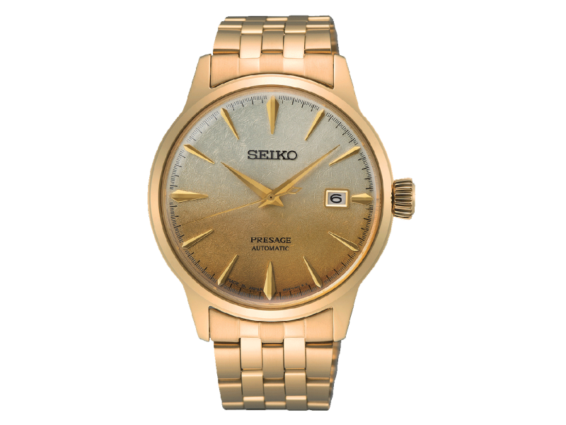 Seiko Presage Cocktail PVD Watch Gold Dial with Steel Strap