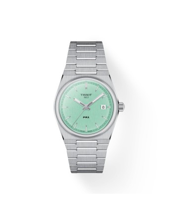 Tissot PRX watch with light green dial and 35 mm steel bracelet