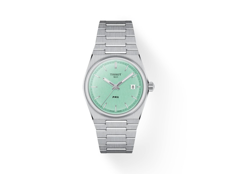 Tissot PRX Watch with Light Green Dial and Steel Bracelet