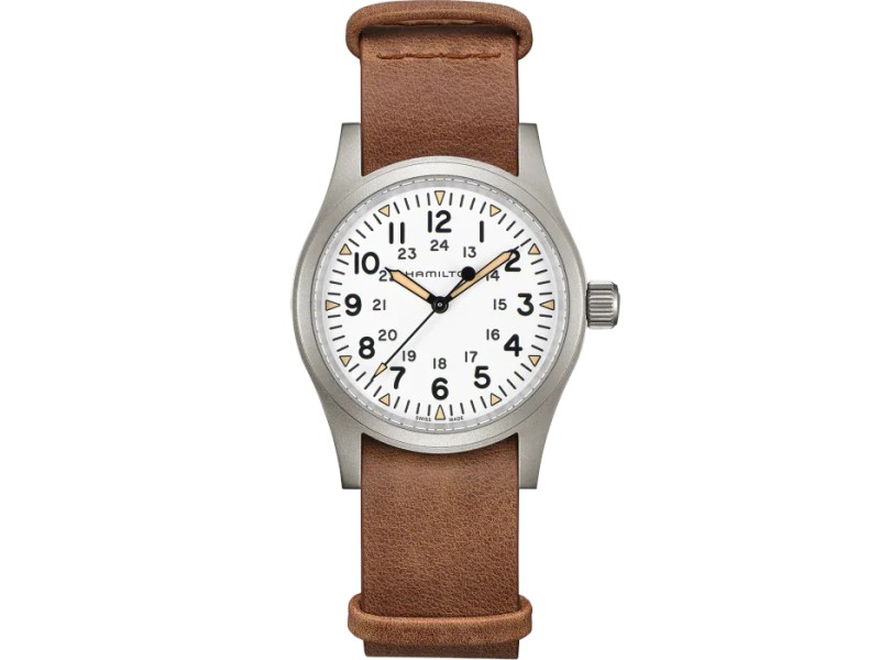 Hamilton Khaki Field Mechanical White Watch with Nato Leather Strap