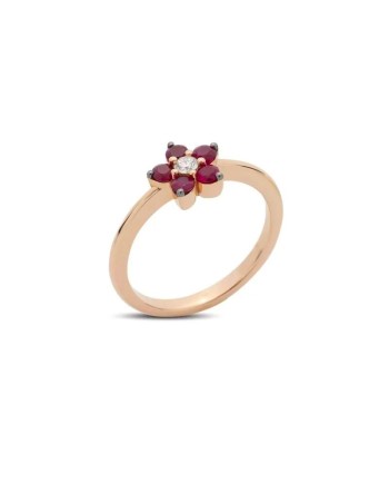Anello Buonocore Flowers in Oro Rosa con Fiore di Rubini e Diamante