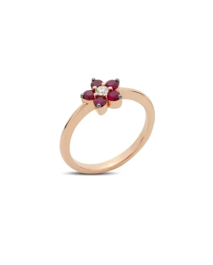 Bague Buonocore Flowers en or rose avec fleur de rubis et diamant