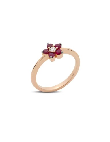 Buonocore Flowers Ring in Rose Gold with Ruby Flower and Diamond