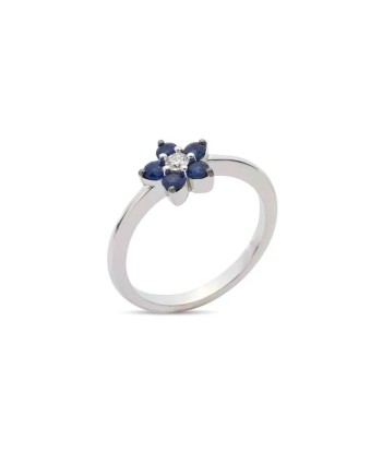 Anello Buonocore Flowers in Oro Bianco con Fiore di Zaffiri e Diamante