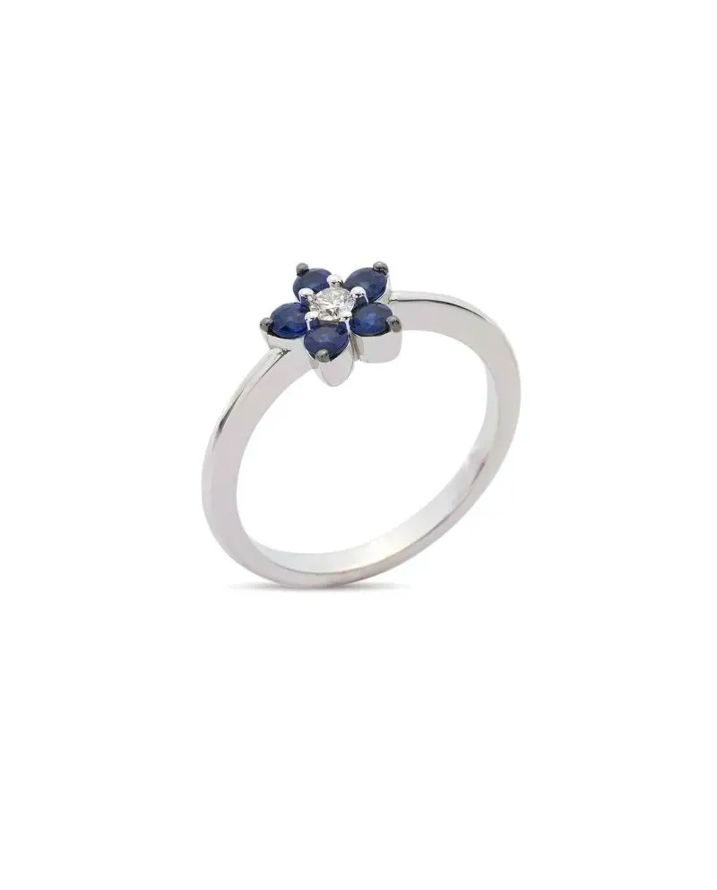 Bague Fleurs Buonocore en Or Blanc avec Saphir et Fleur de Diamant