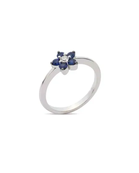 Anello Buonocore Flowers in Oro Bianco con Fiore di Zaffiri e Diamante
