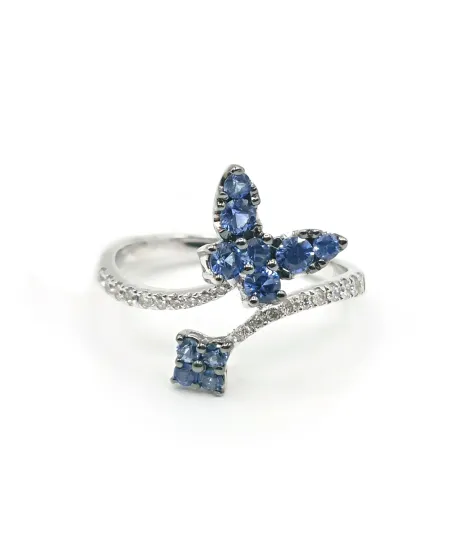 Anello Crivelli in Oro Bianco con Farfalla di Zaffiri e Diamanti