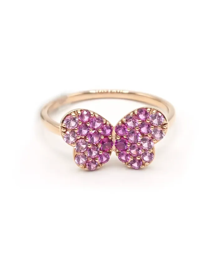 Bague Crivelli en or rose avec papillon saphir rose