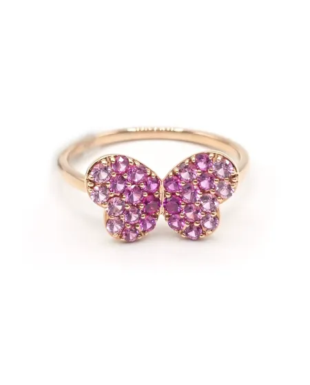 Bague Crivelli en or rose avec papillon saphir rose