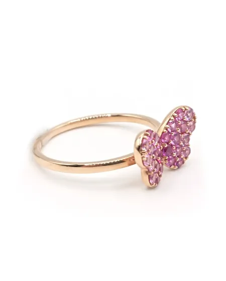 Anello Crivelli in Oro Rosa con Farfalla di Zaffiri Rosa
