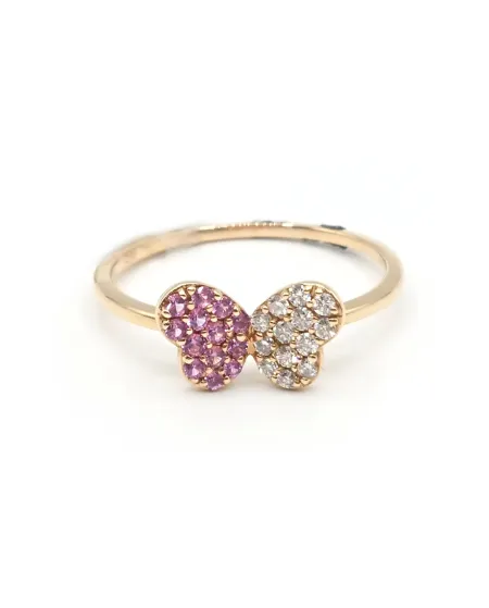Anello Crivelli in Oro Rosa con Farfalla di Diamanti e Zaffiri Rosa
