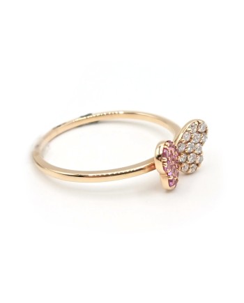 Bague Crivelli en or rose avec diamant papillon et saphirs roses