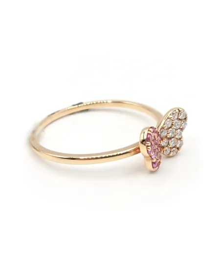 Crivelli Ring in Rose Gold with Diamond Butterfly and Pink Sapphires