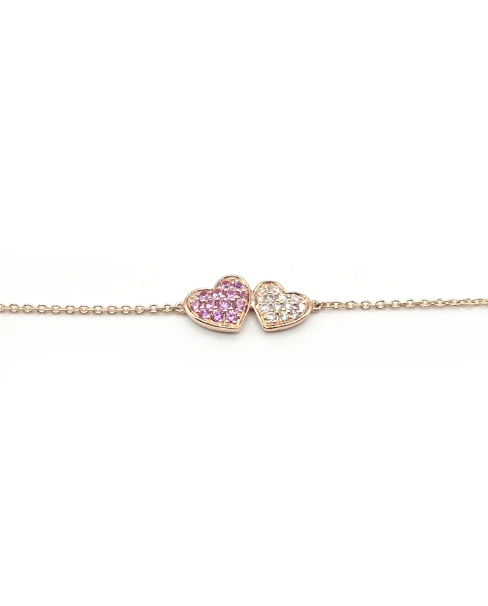 Bracciale Crivelli in Oro Rosa con Cuori di Diamanti e Zaffiri Rosa