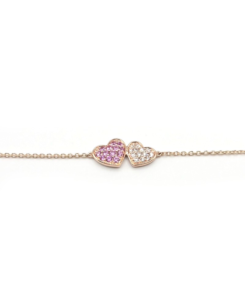 Crivelli Bracelet in Rose Gold with Diamond Hearts and Pink Sapphires
