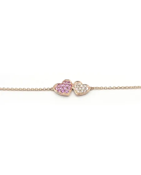 Bracelet Crivelli en or rose avec cœurs de diamants et saphirs roses