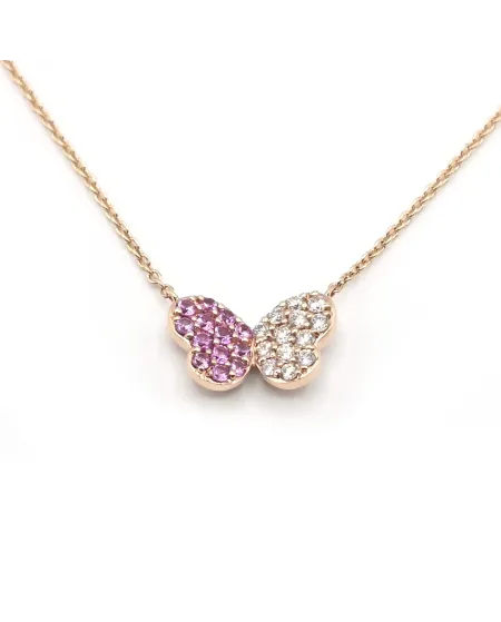 Collana Crivelli in Oro Rosa con Farfalla di Diamanti e Zaffiri