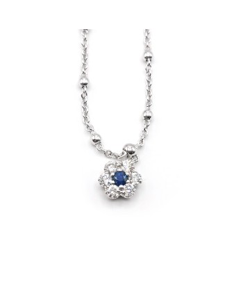 Crivelli Necklace in White Gold with Diamond and Sapphire Flower