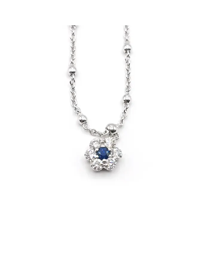 Crivelli Necklace in White Gold with Diamond and Sapphire Flower