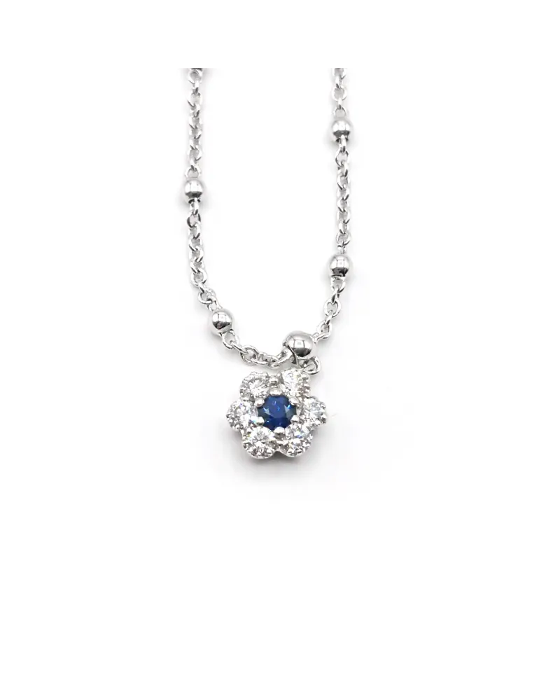 Collier Crivelli en or blanc avec diamant et fleur de saphir