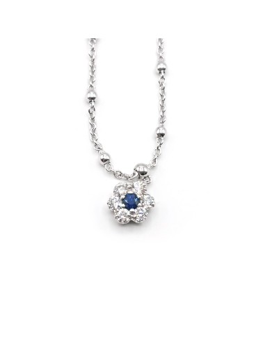 Crivelli Necklace in White Gold with Diamond and Sapphire Flower