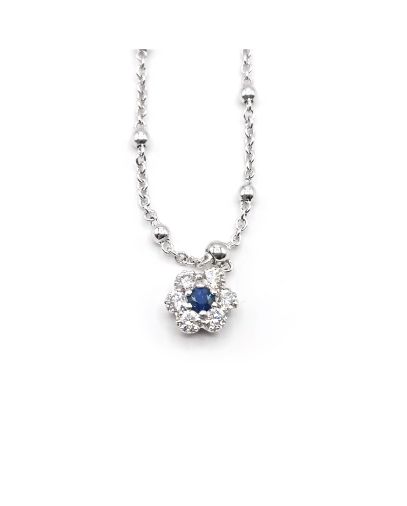 Crivelli Necklace in White Gold with Diamond and Sapphire Flower