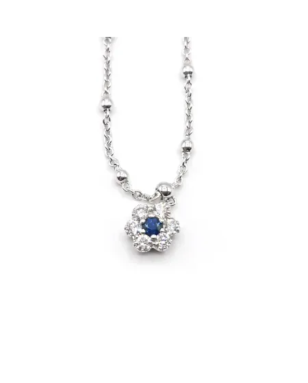 Collana Crivelli in Oro Bianco con Fiore di Diamanti e Zaffiro