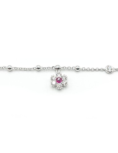 Crivelli Bracelet in White Gold with Diamond and Ruby Flower