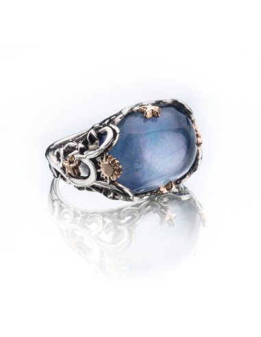 Ring de'Nobili Stardust in Silver and Gold Blue Cushion