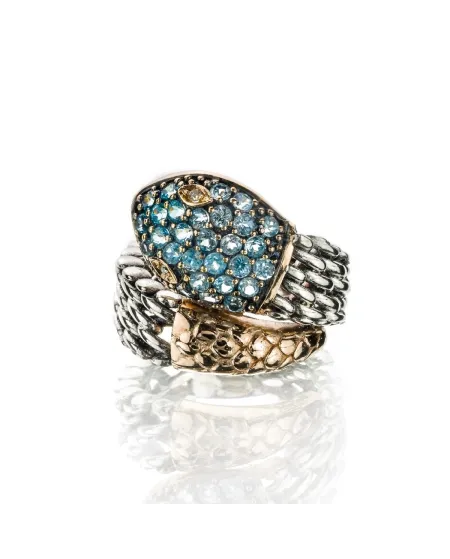 Anello de'Nobili Medievale in Argento Serpente Azzurro