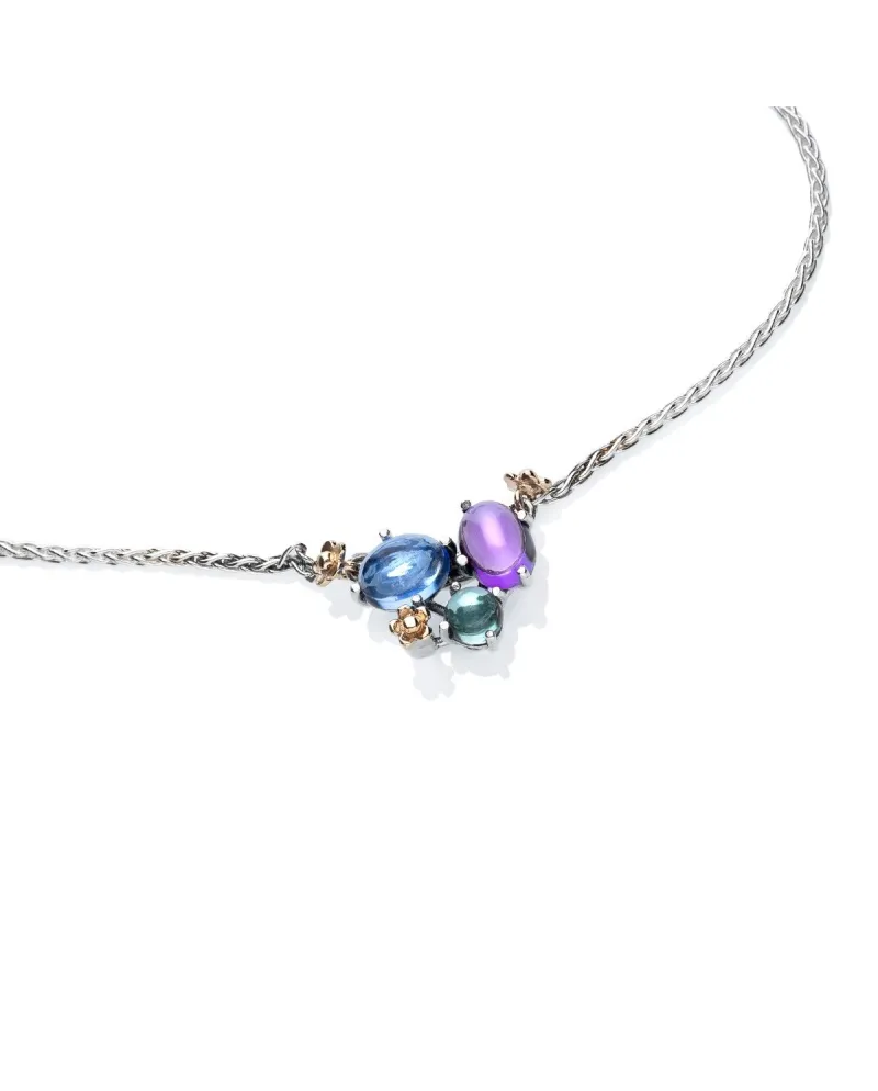 Collana de'Nobili Positano in Argento e Oro Pendente con Quarzi