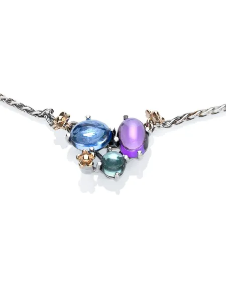 Collana de'Nobili Positano in Argento e Oro Pendente con Quarzi
