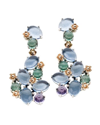Boucles d'oreilles pendantes De'Nobili Positano en argent et or avec quartz