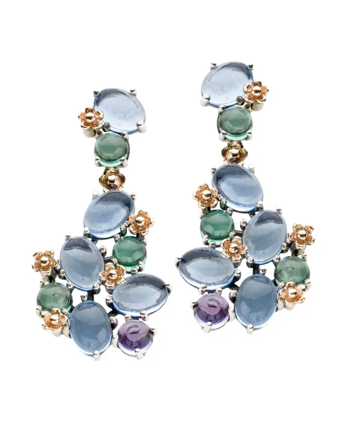 De'Nobili Positano Pendant Earrings in Silver and Gold with Quartz