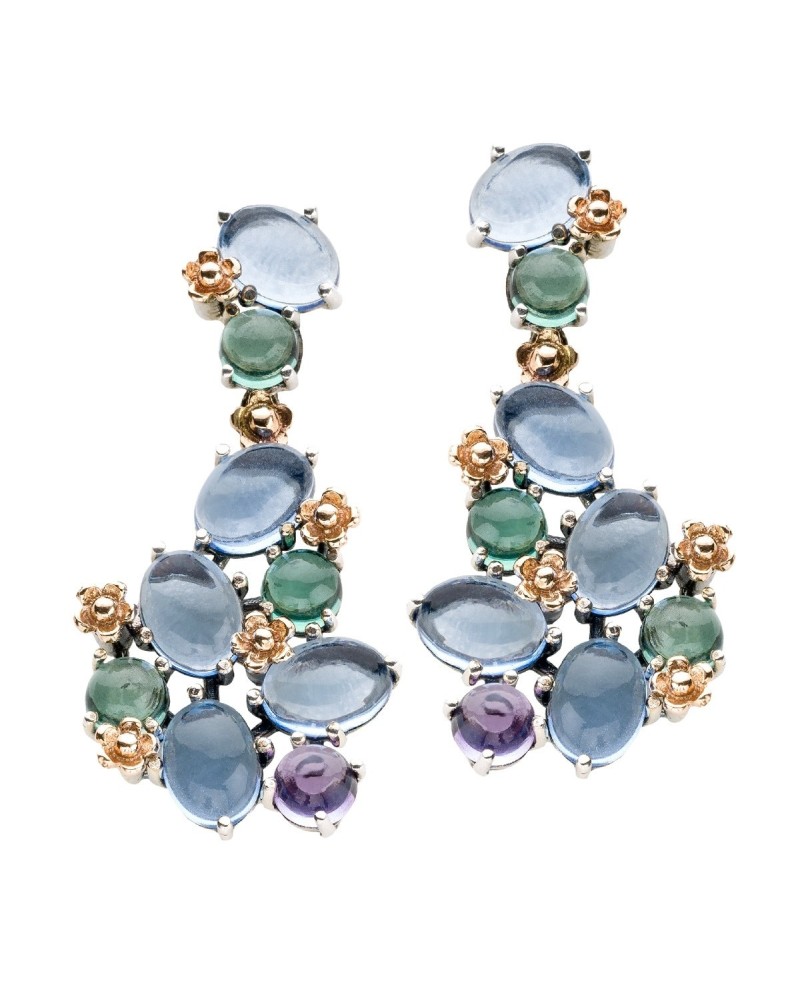 De'Nobili Positano Pendant Earrings in Silver and Gold with Quartz