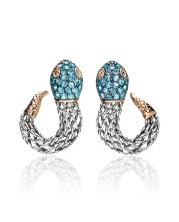 Boucles d'oreilles médiévales de'Nobili en argent serpent bleu