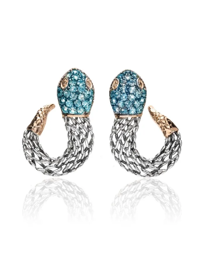 Boucles d'oreilles médiévales de'Nobili en argent serpent bleu