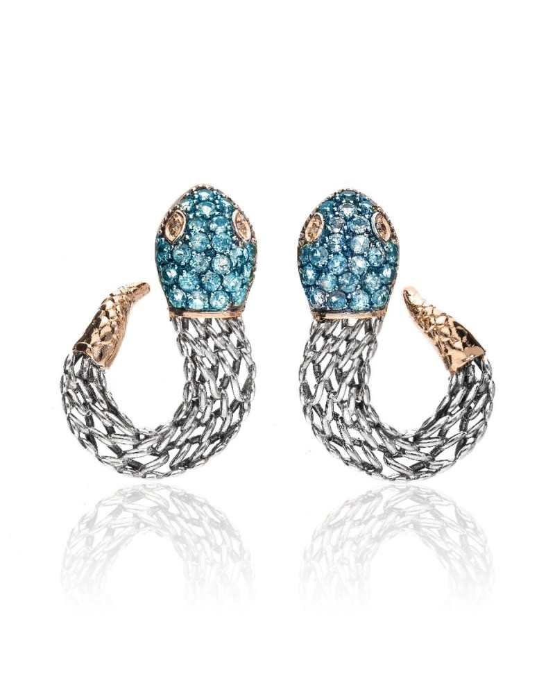 Boucles d'oreilles médiévales de'Nobili en argent serpent bleu