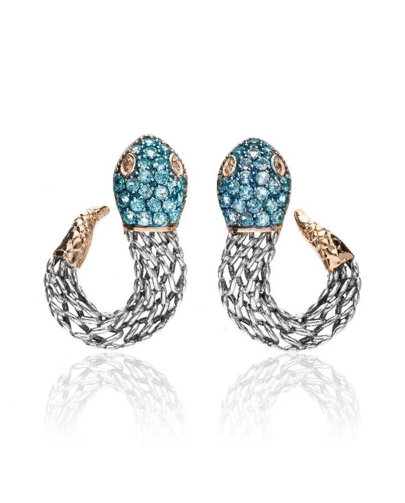 Boucles d'oreilles médiévales de'Nobili en argent serpent bleu Boucles d'oreilles médiévales de'Nobili en argent serpent bleu