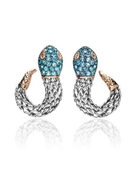 Boucles d'oreilles médiévales de'Nobili en argent serpent bleu