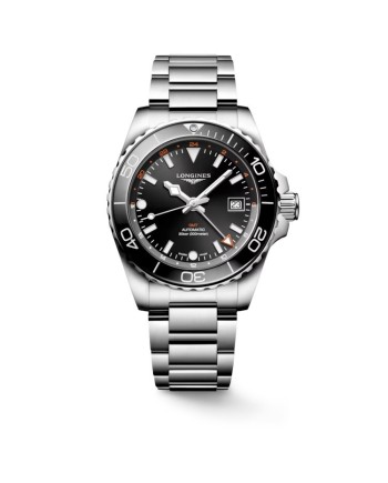 Montre Longines HydroConquest GMT avec cadran noir et bracelet en acier