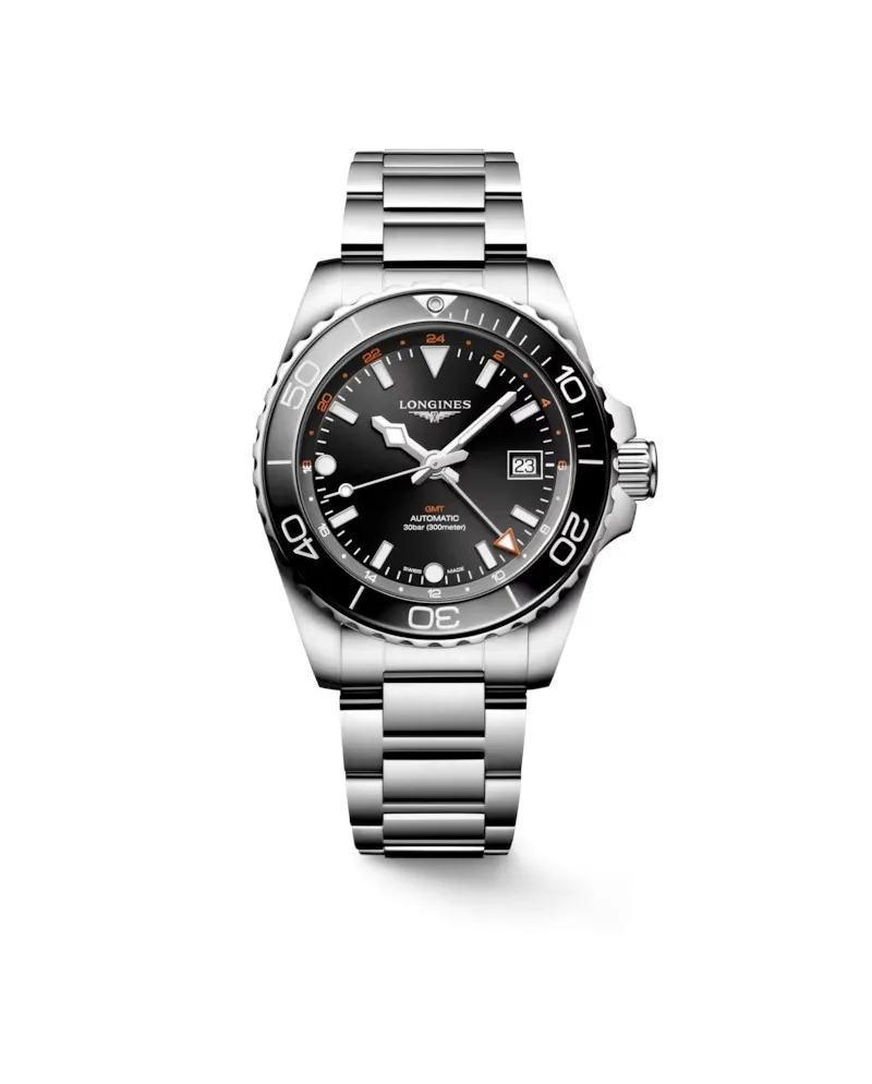 Orologio Longines HydroConquest GMT con Quadrante Nero e Cinturino in Acciaio