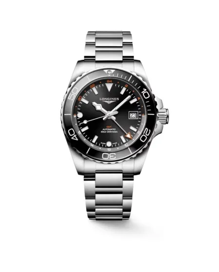 Montre Longines HydroConquest GMT avec cadran noir et bracelet en acier