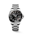 Longines HydroConquest GMT watch with black dial and steel strap